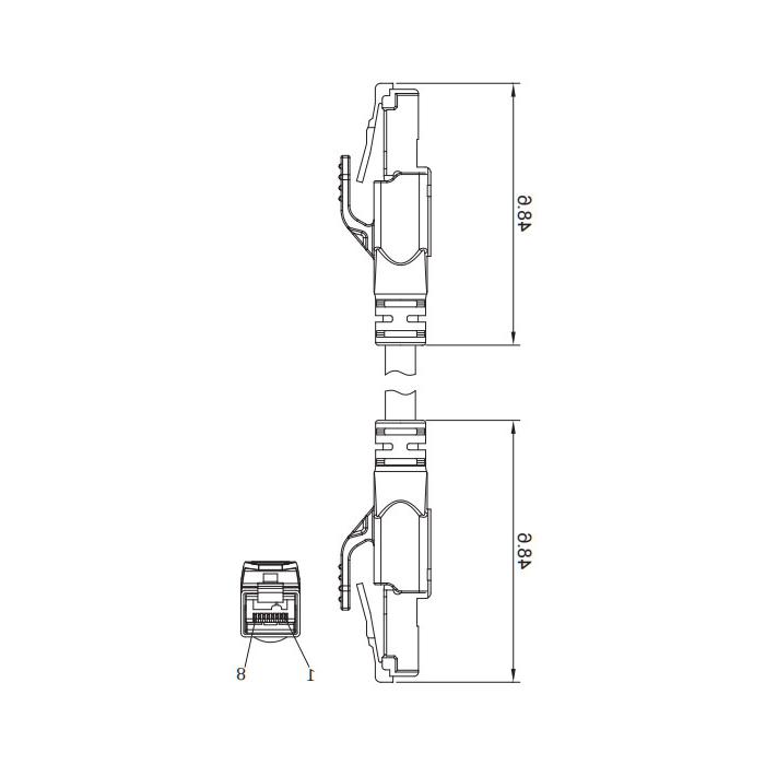 RJ45 Male straight turn RJ45 male straight, double-ended pre-cast PVC non-flexible cable with shielding, blue sheath, Ethernet Cat.6a 10Gbps, 0C4483-XXX